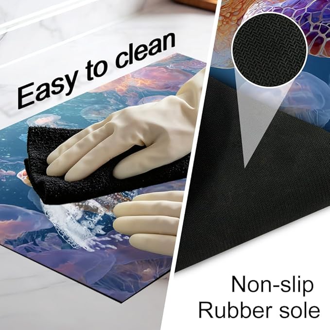 Stove Top Cover for Electric Stove 28.4 x 20.5 Inch Non Slip Stove Mat Sea Turtle Jellyfish Glass Cooktop Protector Kitchen Counter Mat