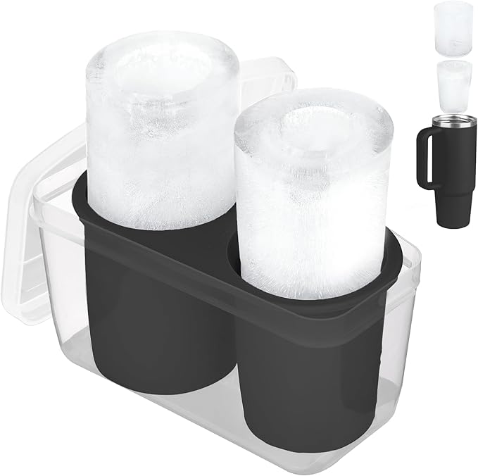 Ice Mold for Stanley Cup, Silicone Ice Cube Tray for Stanley Cup 30oz-40oz, Tumbler Ice Mold with Lid and Bin, Easy Release Cylinder Ice Cube Mold, 1 Pack, Black