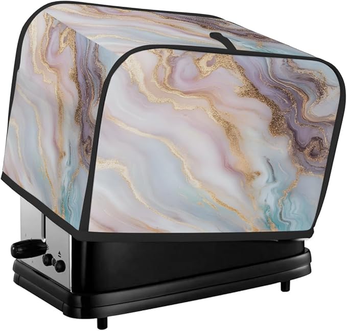 Marble Texture Gold Toaster Cover 2 Slice Dust and Fingerprint Protection Toaster Bread Maker Covers Washable Kitchen Small Appliance Covers for Kitchen Accessories Decor Bakeware Women Gift