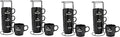 Signature Housewares Be Happy Stackable Stoneware Coffee Mug Set with Metal Rack - 15 Ounce Coffee Mugs for Coffee, Tea, Hot Chocolate, Milk, Set of 4, Matte Black (Pack of 4)