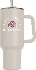 Logo Brands NCAA Ohio State Buckeyes Sand 40 oz Tumbler with Handle - Stylish Everyday Use Powder Coated-Stainless Steel with Straw- Keeps Cold For Hours