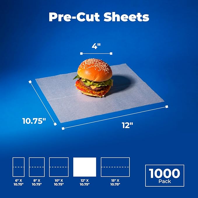 Fit Meal Prep [1000 Pack] 12 x 10.75" Wax Paper Sheets for Food, Interfolded Precut Deli Paper, Pop Up Grease-Proof Sandwich Paper Wraps, Waterproof for Lunch, Food Basket, Microwave Cover, BBQ