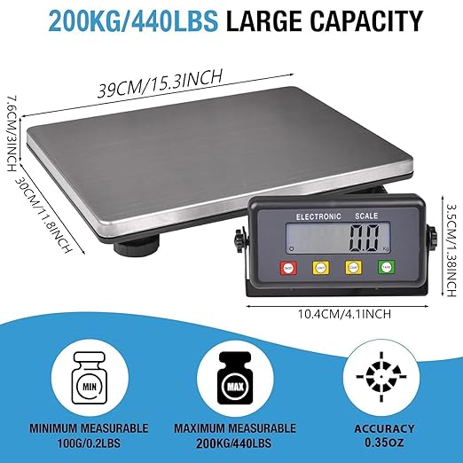 SurmountWay Large Shipping Scale, 440lb/0.2lb Digital Postal Scale with Tare/Count/Auto-Off Function, High Accurate Shipping Scale for Packages,Small Business,Luggage,Warehouse,Home (15.3"x11.8")