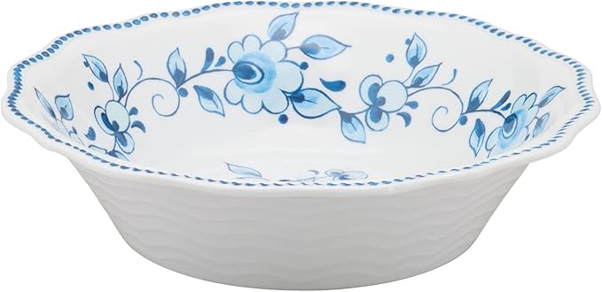 UPware 12 Piece Blue and White Floral Melamine Dinnerware Sets, Outdoor Dishes Set, Plates and Bowls Sets, Service for 4, Blue