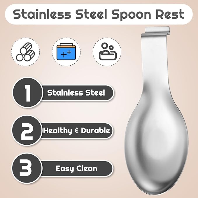Nuanchu 10 Pcs Stainless Steel Spoon Rest Spatula Ladle Holder Spoon for Stove Top Heavy Duty Spatula Holder for Countertop Dishwasher Safe Utensil Rest for Kitchen, 3.8 x 9.6" (Silver)