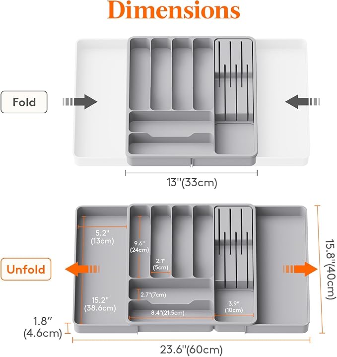 Lifewit Silverware Organizer for Kitchen Drawers, Expandable Cooking Utensil Tray, Adjustable Cutlery and Flatware Holder, Adjustable Spatula Tools and Gadgets Storage Divider