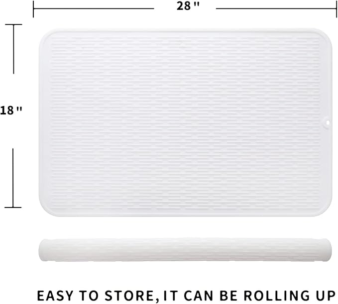 MicoYang Silicone Dish Drying Mat for Multiple Usage,Easy clean,Eco-friendly,Heat-resistant Silicone Mat for Kitchen Counter or Sink,Refrigerator or Drawer Liner White 3XL 28 inches x 18 inches