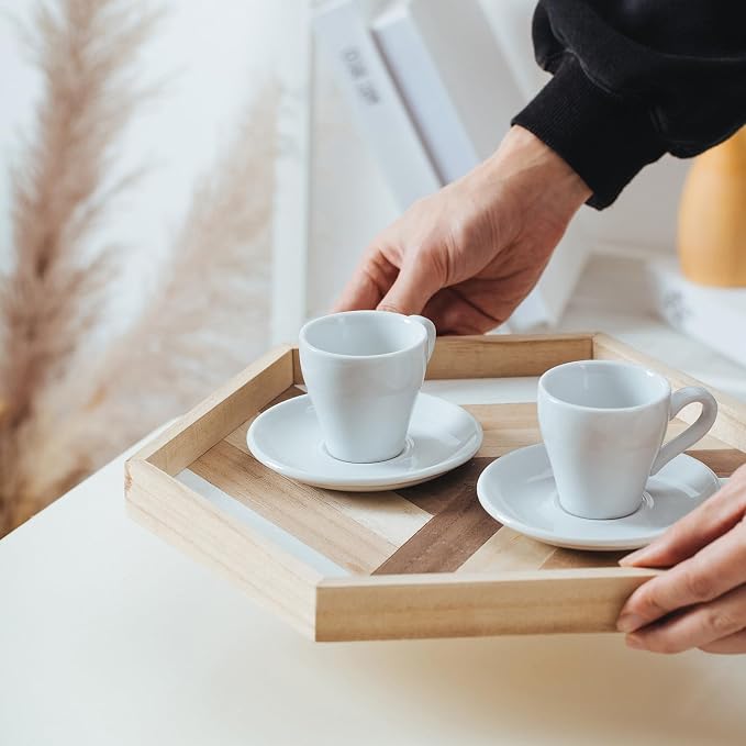 Espresso Cups Set of 6, White Espresso Cups and Saucers, 2.8 oz Ceramic Demitasse Cups for Espresso,Latte,Tea Bag