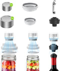 Mason Jar Vacuum Sealer Kit with 2 Sealers, 20 Reusable Lids (Wide & Regular Mouth), Wine Vacuum Stopper & Opener, Food Storage System for Meal Prep, Pantry, Without Mason Jar