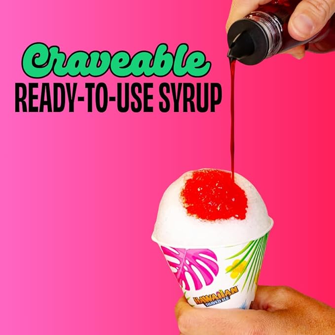 Hawaiian Shaved Ice Sour Watermelon Syrup - Nut Soy Dairy Free - Flavor Fluffy & Crunchy Snow Cones - Shelf Stable - Makes 8 Servings - 16 ounces