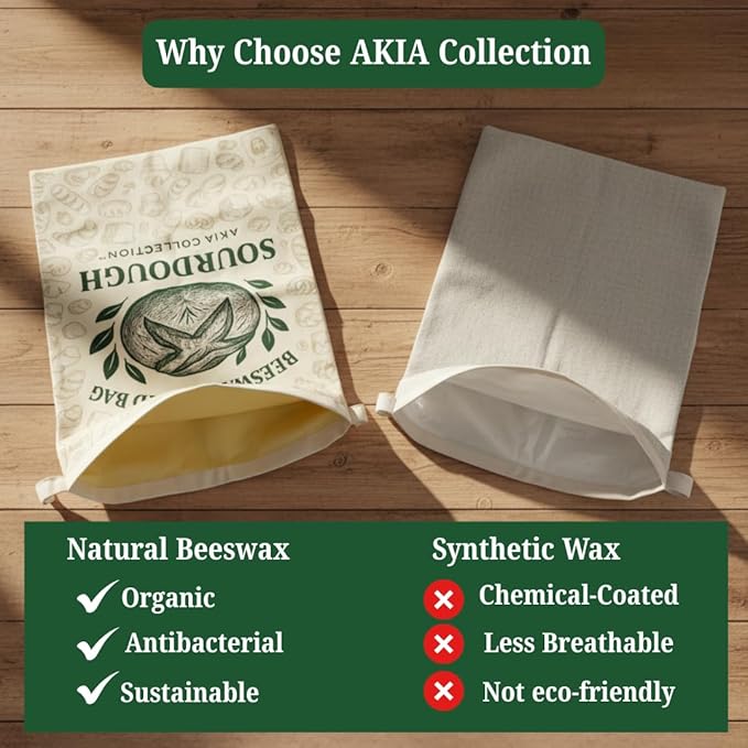 Reusable Beeswax Bread Bags for Homemade Bread & Sourdough (2 Bags + 1 Beeswax Bowl Cover) - XL Waxed Cotton Sourdough Bread Bags, Natural Food-Safe Storage, Keeps Loaves Fresh Longer, Zero Waste