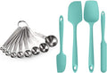 U-Taste 18/8 Stainless Steel Measuring Spoons Set for Dry and Liquid Ingredients(Set of 9), and Upgraded 600ºF High Resistant Flexible and Sturdy Silicone Spatula Set of 4 (Aqua Sky)