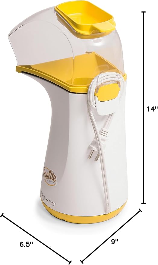 Presto 04820 Poplite Hot Air Popcorn Popper - Built-In Measuring Cup + Melts Butter,Easy to Clean,Built-In Cord Wrap,18 Cups,Yellow,(Pack of 2)