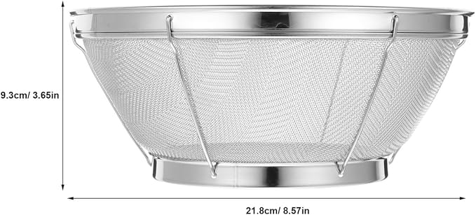 SHOWERORO Stainless Steel Rice Washing Sieve 8.5 Inch Fine Mesh Bowl Strainer for Rice Washing and Draining Kitchen Utensil