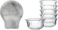 Marble Spoon Rest for Kitchen Counter, Stove Top, Spatula, Tongs Holder with Non-Slip Silicone Feet, 1 Pack + 4.5" Clear Textured Glass Bowls, Mini Bowls for Desserts, Dips and Fruit, 9.5oz, Set of 6