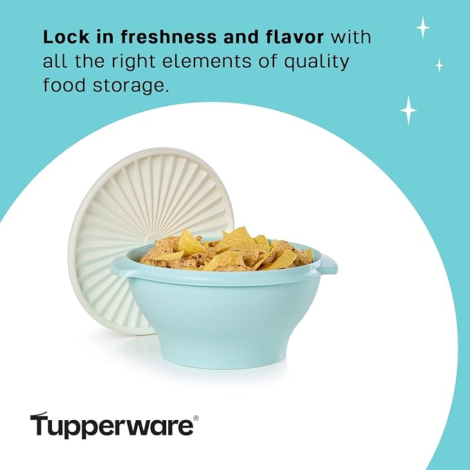 Tupperware Heritage Collection 17.25 Cup Bowl with Starburst Lid, Light Blue Vintage Color, Dishwasher Safe and BPA Free (4.1 L)