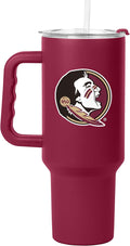 Logo Brands NCAA 40 oz Tumbler with Handle -Stainless Steel Insulated Travel Tumbler with Straw Lid – Powder Coated, Leak-Resistant, Keeps Drinks Hot/Cold – Great for Tailgating, or Everyday Use