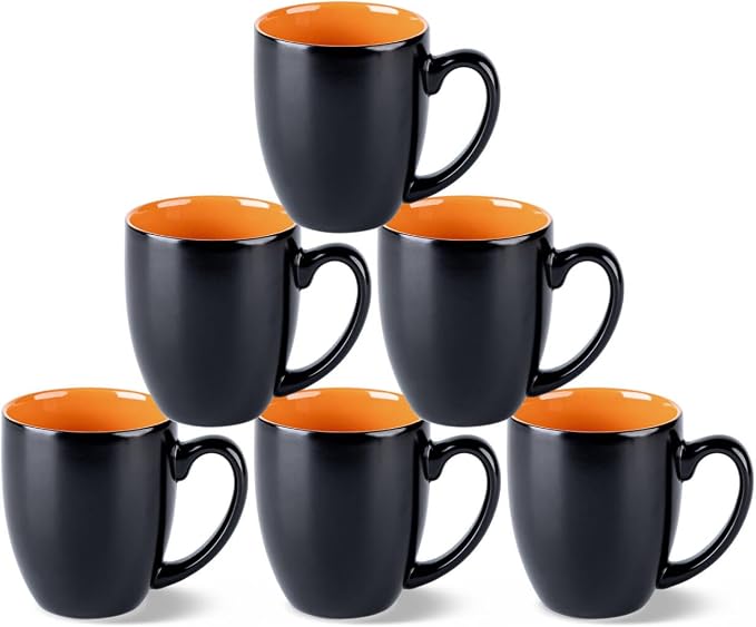 GBhome 16oz Coffee Mugs Set of 6, Large Ceramic Coffee Mugs for Man, Woman, Dad, Mom, Modern Coffee Mugs Set with handle for Tea/Latte/Cappuccino/Milk/Cocoa. Dishwasher&Microwave Safe,Orange