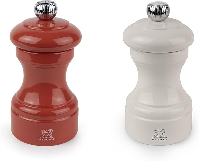 Peugeot Bistro Pepper and Salt Mill Set, 4in - French Design with Adjustable Grinding Precision, Beechwood & Stainless Steel, Enhance Flavors - Durable Cooking Tools (Terracotta/Ivory)