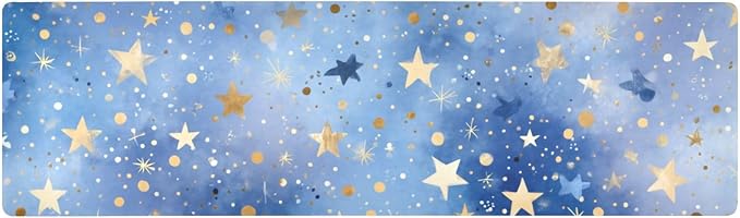 2 in 1 Table Runner Trivet for Hot Pots and Pans Heat Resistant Non Slip Waterproof 39 x 12 Inch Decorative Table Protector for Kitchen Countertop Blue Romantic Golden Stars