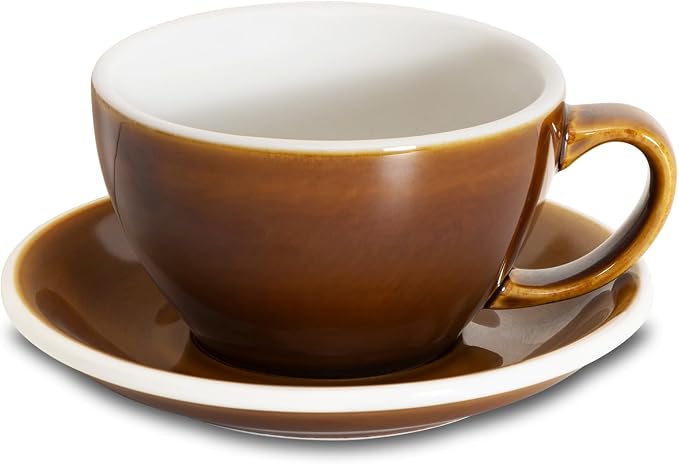 Loveramics Coffee Cup Ceramic, 10 oz Latte Art Cup with Saucer for Cappuccino, Tea, Espresso, Thick - walled stoneware Cappuccino mug Set for Cafe and Barista - Potters Colours (Caramel, 10OZ)