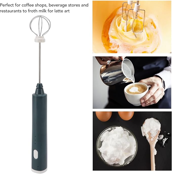 Mini Electric Stirrer Cordless Rechargeable Milk Frother 3 Speed Handheld Mixer Wand with 2 Eggbeater Heads for Coffee Home Kitchen Blackish Green