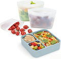 Ziplock Silicone Food Storage Bags Freezer, Bundle of 3 Compartment Silicone Bento Box Adult Lunch Container, Microwave Oven Dishwasher Safe