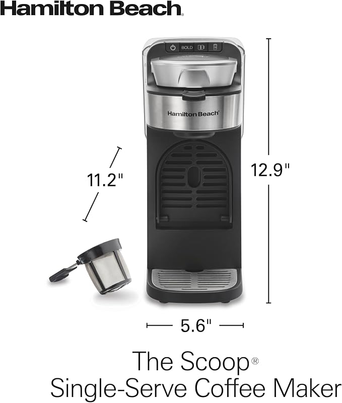 Hamilton Beach The Scoop Single Serve Coffee Maker & Fast Grounds Brewer for 8-14oz. Cups, Brews in Minutes, 40oz. Removable Reservoir, Stainless Steel (49987),Silver | 8-14oz. Cups | Brews in Minutes | 40oz. Removable Reservoir | Stainless Steel & Sil...