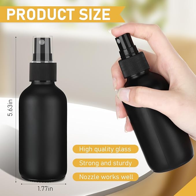 Maxcheck 50 Pieces 4oz Small Glass Spray Bottles for Essential Oil Empty Spray Mist Bottle Empty Fine Mist and Refillable Mister Refillable Liquid Containers for Perfumes, Cleaning(Black)