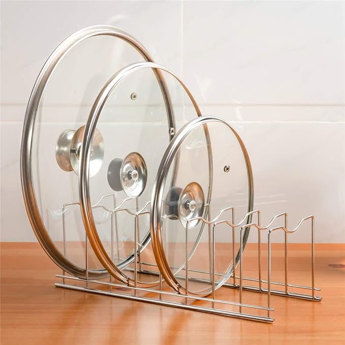 SANNO Pot Lid Organizer Pot Lid Rack Holder Suitable for Bakeware Dish Plate Expandable Pull Out Drawer Organizer and Storage, Cabinet Pots Pans Organizer Sliding Shelf Under Sink Shelf
