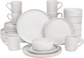 OTAGO 24-Piece Dinnerware Set for 6 with Mugs, Ribbed Stoneware Plates and Bowls Sets, Unique Handcrafted Reactive Glaze, Chip and Scratch Resistant Dish Set, Microwave & Dishwasher Safe, White