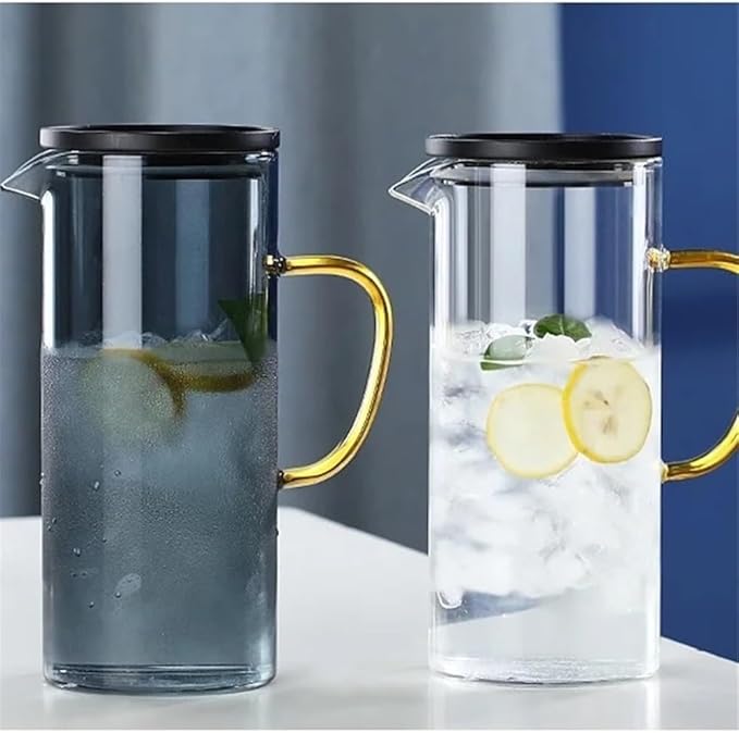 Thickened Glass Cold Water Pitcher Jug Home Use Juice Teapot with Handle Pitcher for Iced Tea Drinks with High Borosilicate Juice Water Pitcher (Blue)