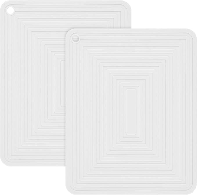 Silicone Trivets for Hot Dishes-Pots and Pans, Flexible Hot Pads for Kitchen, Non Slip Heat Resistant Mats-Pot Holders-Placements, Rectangular Microwave Plate Cover-Trivet Mat Pack 2 White