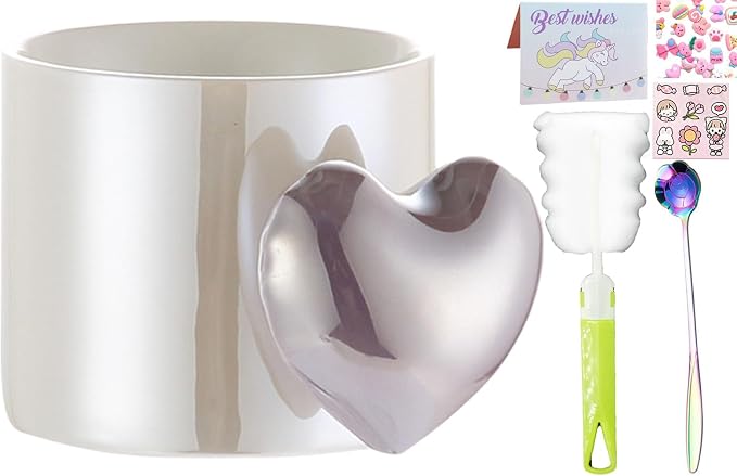 Pearl Ceramic Coffee Mug for Tea Latte Milk Cute Love Shape Cup for Home Office Women Gift 6.5 oz (love pearl purple, 330 ml)