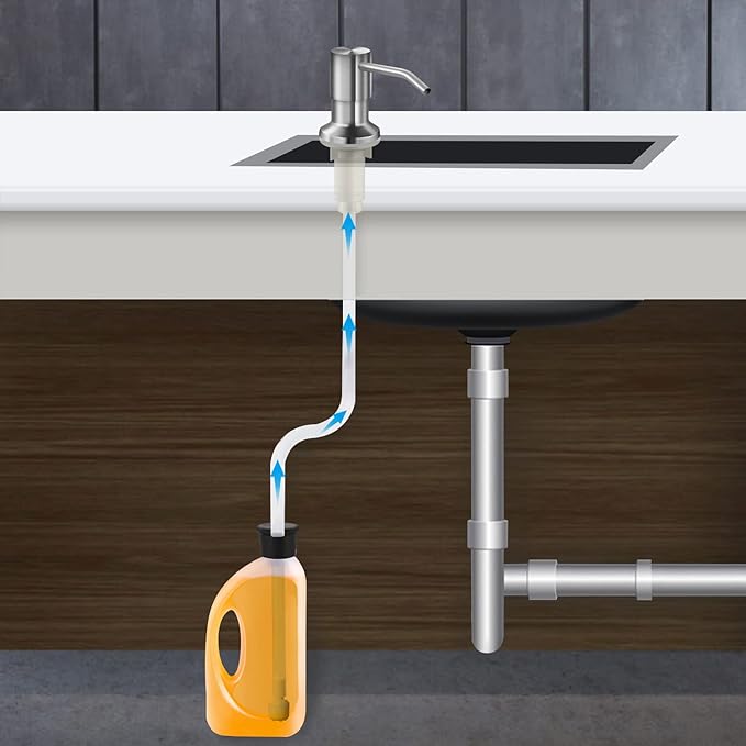 Soap Dispenser for Kitchen Sink and Extension Tube Kit, Stainless Steel SoapDispenser with 47 Inches Tube Connects Directly to Soap Bottle, Hand and Dish Soap Dispenser Pump （Brushed Nickel）