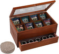 Tea Bag organizer Storage Box with Drawer Tea Organizers with Clear Acrylic Window Wooden Tea Box for Countertop with 8 Compartments Teabag Holder with 4 Cotton Woven Coasters（WBrown02）