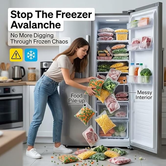 Crystal Clear Freezer Storage Bins, 4 Pack Clear Plastic Storage Bins for Pantry Organizers and Storage, Kitchen Stackable Containers with Handle for Refrigerator, Fridge, Cabinet (4Pcs Large)
