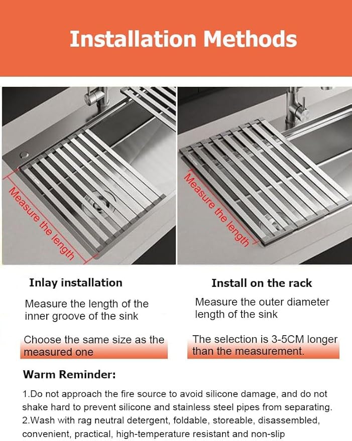 43.5/52.5 in 304 Stainless Steel Expandable Over The Sink Dish Drying Rack, Collapsible Anti-Slip Heat-Resistant Dishes Drainer(W 22cm/8.7in,L 52.5cm/20.7in)