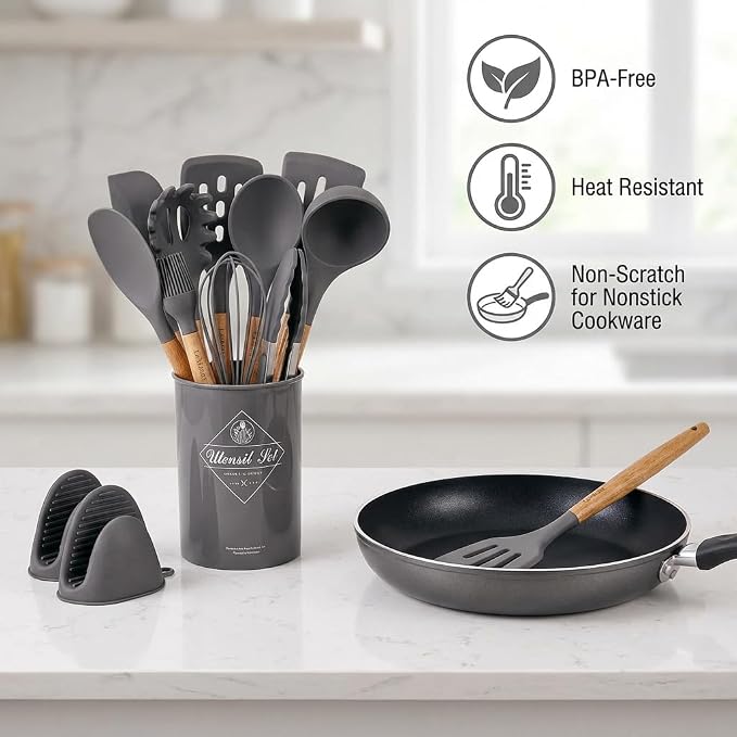 Silicone Cooking Utensils Set,Bottle Brush Set,Reusable Food Storage Bags