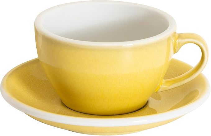 Loveramics Coffee Cup Ceramic, 8 oz Latte Art Cup with Saucer for Cappuccino, Tea, Espresso, Thick - walled stoneware Cappuccino mug Set for Cafe and Barista - Potters Colours (Butter Cup, 8OZ)