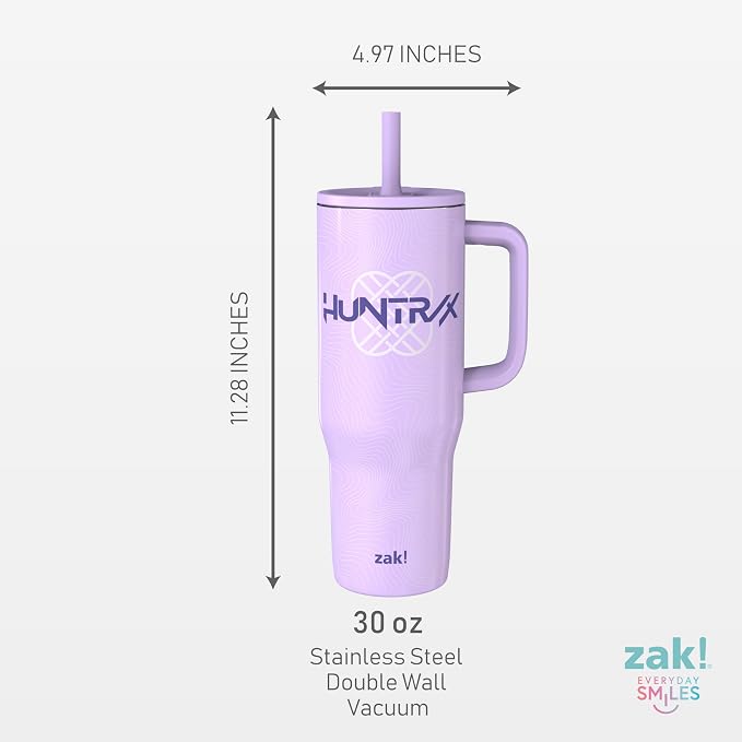 Zak Designs KPop Demon Hunters Sutton Travel Tumbler for On the Go, 30oz Stainless Steel with Vacuum Insulation, Silicone Straw, and Carry Handle for Cold Drinks (Huntrix)