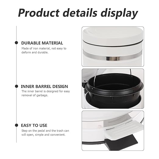 DOITOOL Bathroom Trash Can with Foot Pedal and Lid, 12l Round Roman Pattern Waste Bin for Home and Office Use