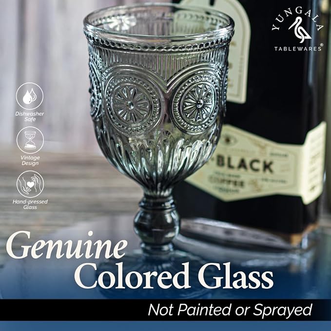 Smokey Black Wine Glasses Set of 6 Vintage Hobnail Goblets 10 oz Dishwasher Safe