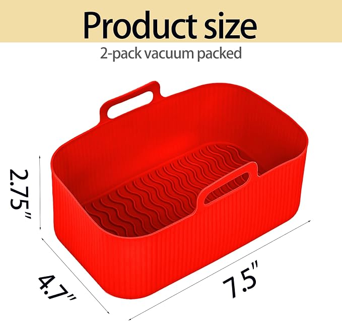 Silicone Air Fryer Liners for Ninja - Reusable 8 Qt Bowl for Foodi DZ201 Dual Basket Airfryer - Rectangular 2-pack 2025 Upgraded Food Safe Silicone Baking Tray Red (RED & BLACK)