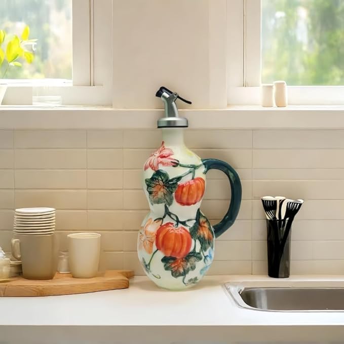 18.26oz/540ml Decorative Olive Oil Dispenser Bottle for Kitchen,Hand Painted Relief Ceramic Olive Oil Bottle,Ceramic Oil Container (Pumpkin)