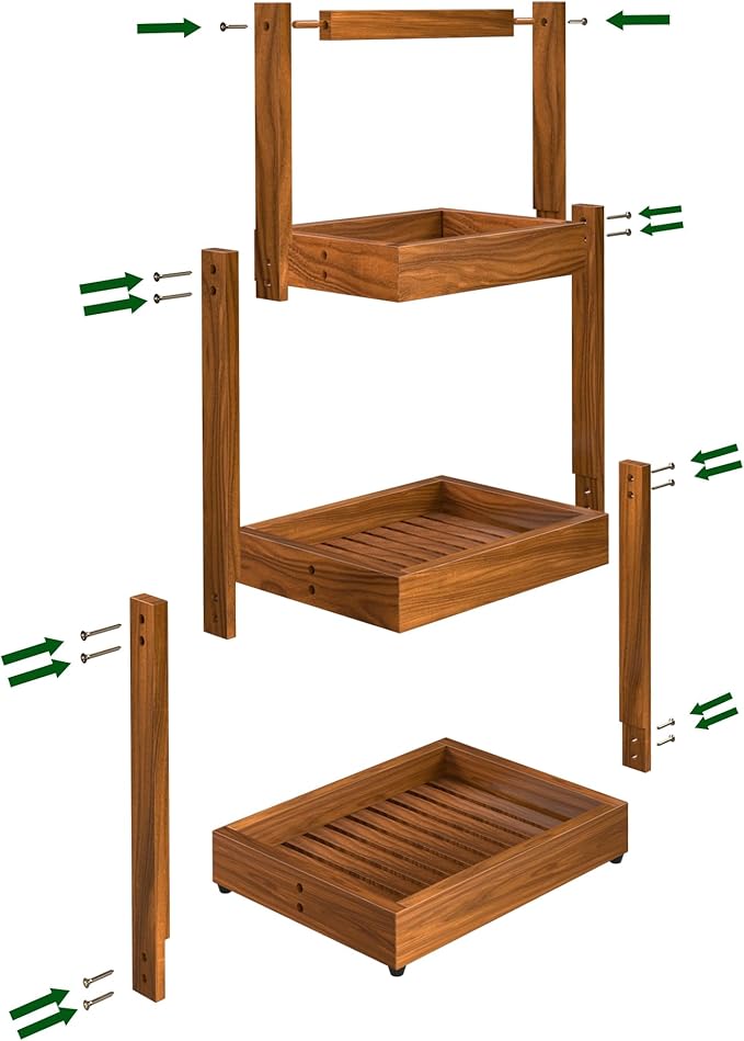 Teak Shower Shelf Bathroom Organizer - 3 Tier Multipurpose Shower Caddy with Non-Slip Base, Rustproof Durable Standing Towel Rack Toilet Paper Roll Holder for Bathroom Livingroom