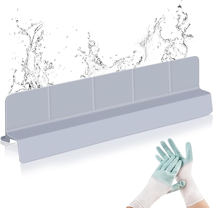 Kitchen Sink Splash Guard 23" Self-Draining Silicone Water Guard with High Splash Wall & Strong Suction Cups for Faucet, Countertop & Sink Edge, Keeps Sinks Dry, Dishwasher Safe (Gray)