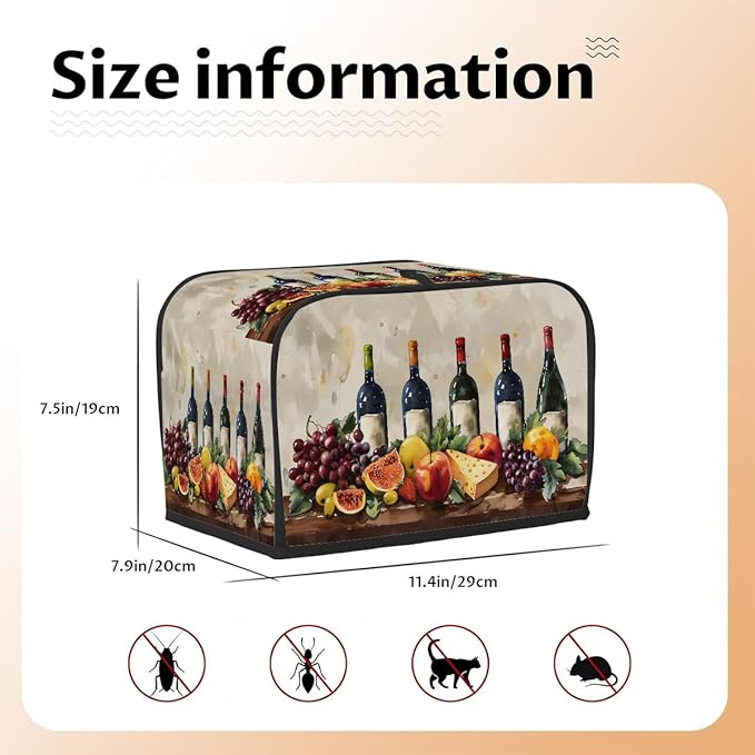 Fruit Grape Wine Cheese Toaster Cover 2 Slice Dust and Fingerprint Protection Toaster Bread Maker Covers Washable Kitchen Small Appliance Covers for Kitchen Accessories Decor Bakeware Women Gift