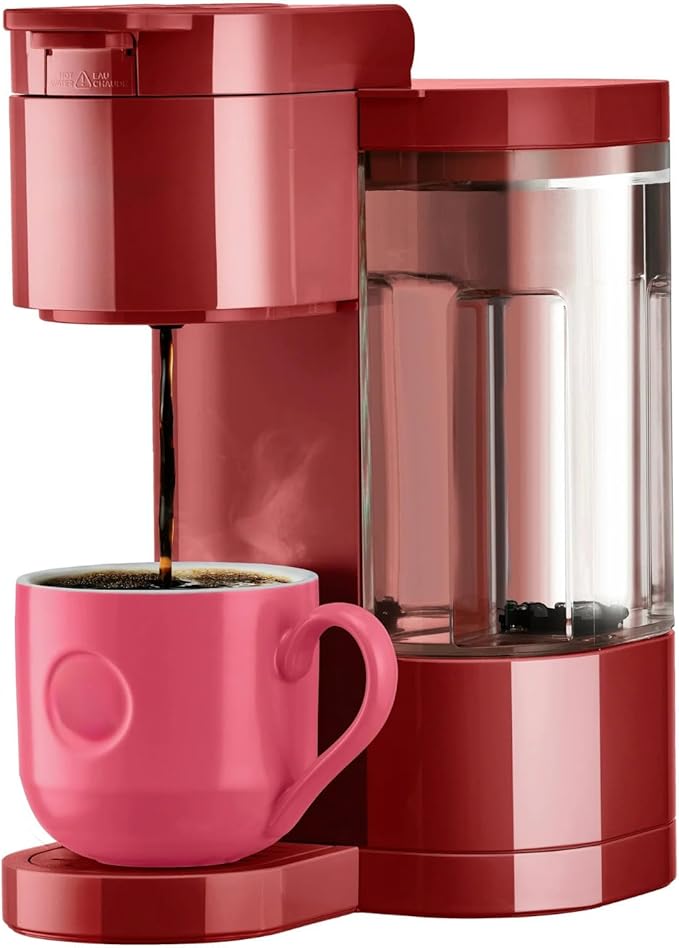 K-Express Essentials Single-Serve KCup Pod Coffee Maker 3 Cup Sizes Fast Fresh Brew 30oz Removable Water Reservoir Travel Mug Friendly Maintenance Alert Space-Saving (Red)