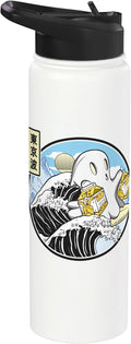 Surfing Ghost Banana Milk Cartons Kanagawa Wave Kawaii Anime Stainless Steel Insulated Water Bottle